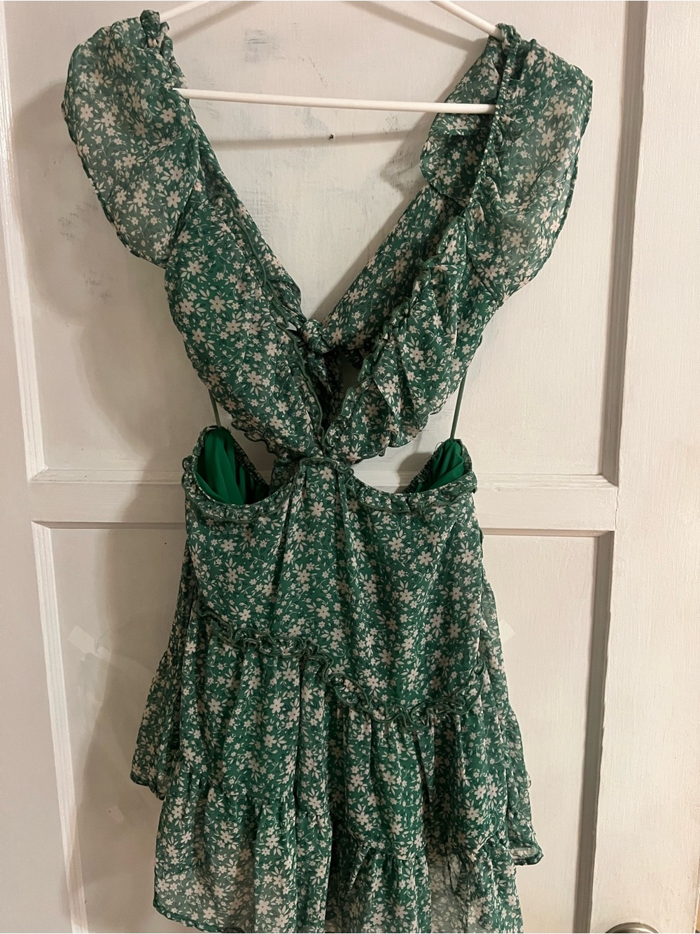 Sky to Moon Green Floral Ruffle Mini Dress